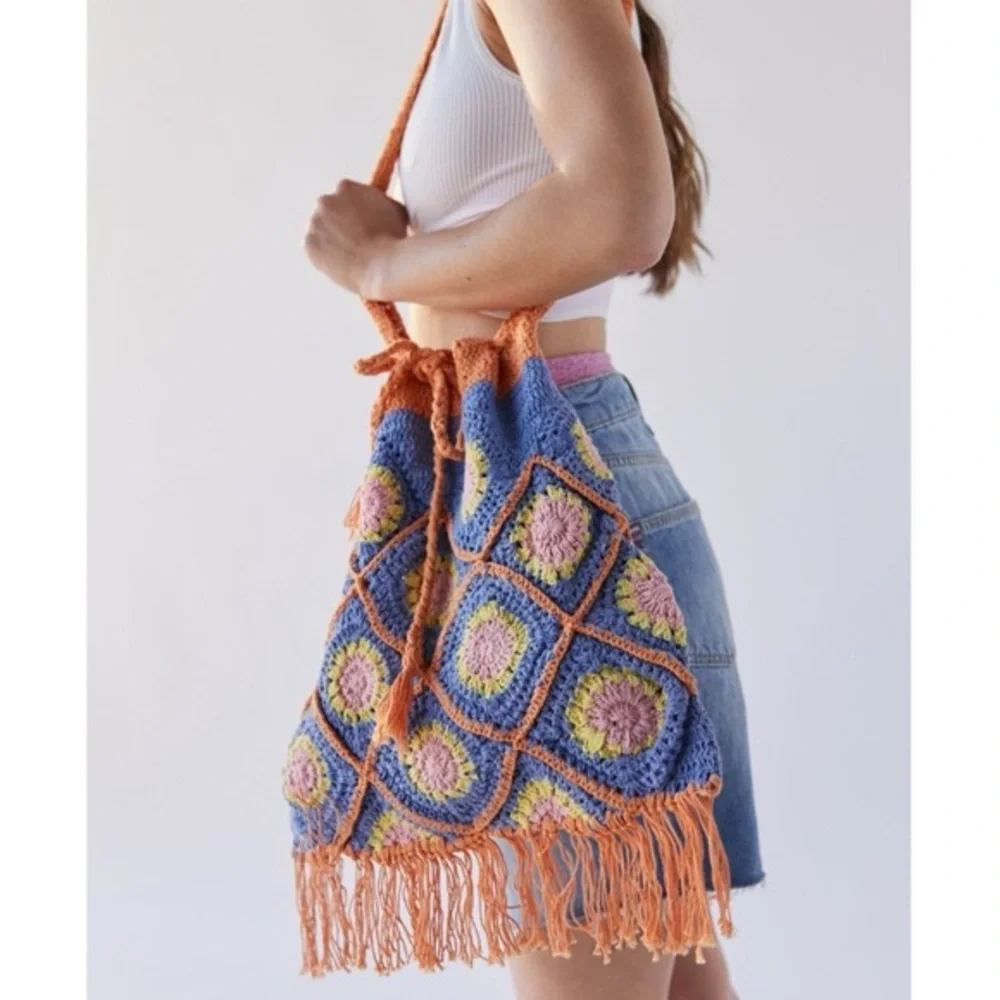 Urban Outfitters Crochet Multicolor Boho Fringe Shoulder‎ Bag